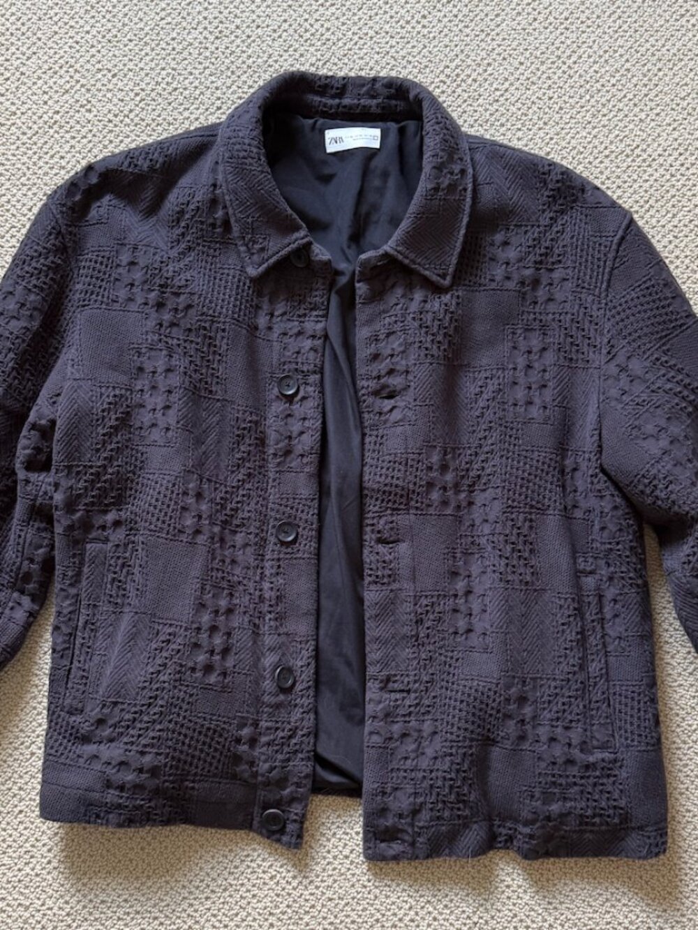 Zara Man Jacquard Shirt Jacket in Charcoal/Dark Grey